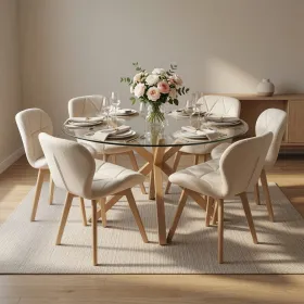 Comedor Mesa Vidrio 120cm 6 Sillas Velvet Felpa