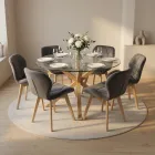 Comedor Mesa Vidrio 120cm 6 Sillas Velvet Felpa