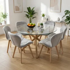 Comedor Mesa Vidrio 120cm 6 Sillas Velvet Felpa