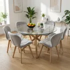 Comedor Mesa Vidrio 120cm 6 Sillas Velvet Felpa