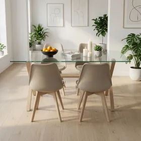 Comedor Mesa Vidrio 140x90cm 4 Sillas Tulip Acolchada
