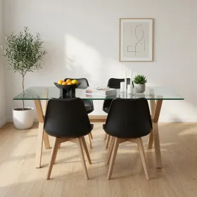 Comedor Mesa Vidrio 140x90cm 4 Sillas Tulip Acolchada