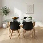 Comedor Mesa Vidrio 140x90cm 4 Sillas Tulip Acolchada
