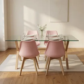 Comedor Mesa Vidrio 140x90cm 4 Sillas Tulip Acolchada