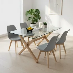 Comedor Mesa Vidrio 140x90cm 4 Sillas Tulip Acolchada