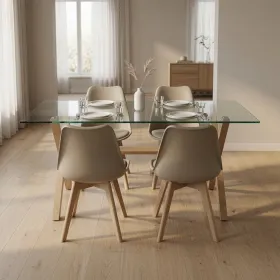 Comedor Mesa Vidrio 140x90cm 4 Sillas Tulip Acolchada