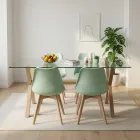 Comedor Mesa Vidrio 140x90cm 4 Sillas Tulip Acolchada