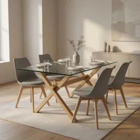 Comedor Mesa Vidrio 140x90cm 4 Sillas Tulip Acolchada
