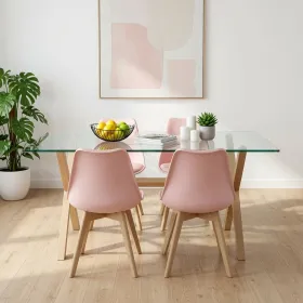 Comedor Mesa Vidrio 140x90cm 4 Sillas Tulip Acolchada