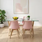 Comedor Mesa Vidrio 140x90cm 4 Sillas Tulip Acolchada