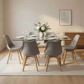 Juego de Comedor Mesa Vidrio 140x90cm 6 Sillas Tulip Acolchada · Comedor Humboldt
