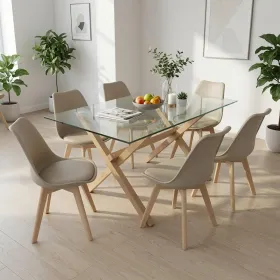 Juego de Comedor Mesa Vidrio 140x90cm 6 Sillas Tulip Acolchada · Comedor Humboldt