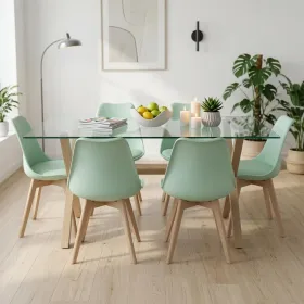 Juego de Comedor Mesa Vidrio 140x90cm 6 Sillas Tulip Acolchada · Comedor Humboldt
