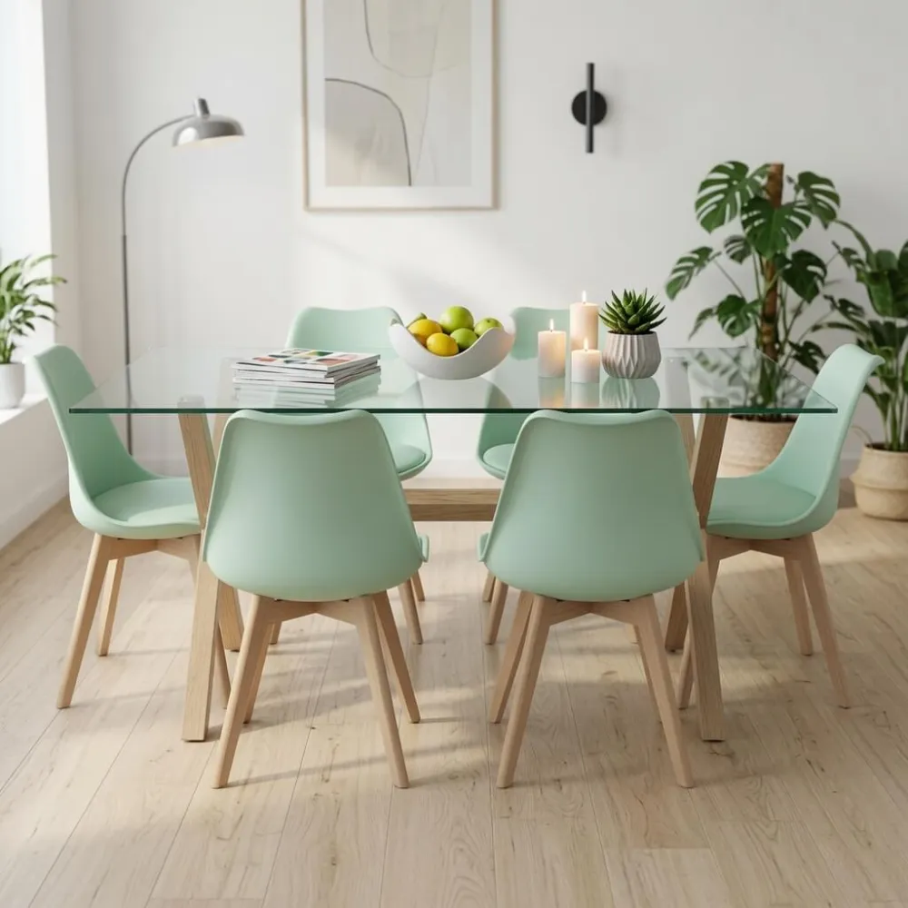 Juego de Comedor Mesa Vidrio 140x90cm 6 Sillas Tulip Acolchada · Comedor Humboldt