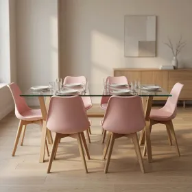 Juego de Comedor Mesa Vidrio 140x90cm 6 Sillas Tulip Acolchada · Comedor Humboldt