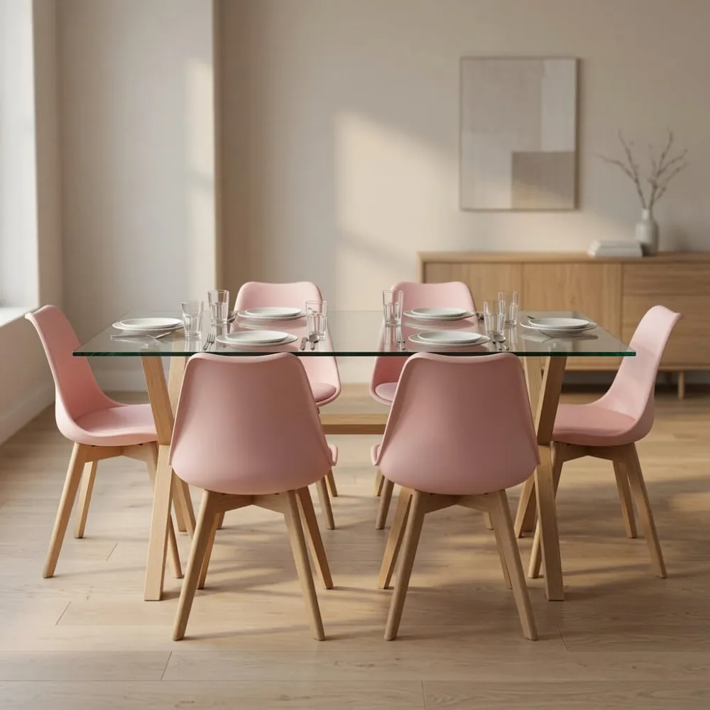 Juego de Comedor Mesa Vidrio 140x90cm 6 Sillas Tulip Acolchada · Comedor Humboldt