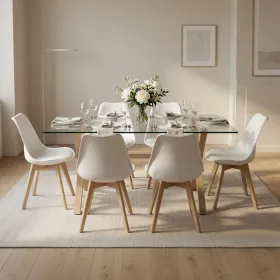 Juego de Comedor Mesa Vidrio 140x90cm 6 Sillas Tulip Acolchada · Comedor Humboldt