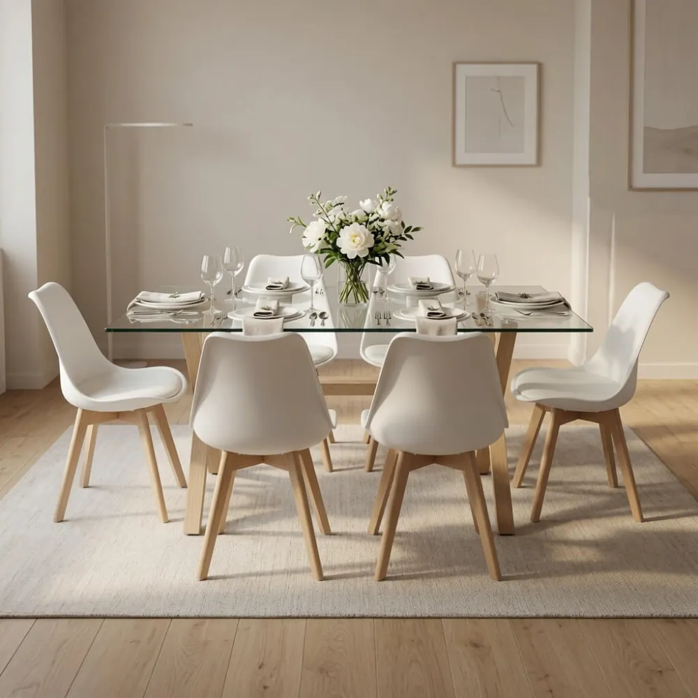 Juego de Comedor Mesa Vidrio 140x90cm 6 Sillas Tulip Acolchada · Comedor Humboldt
