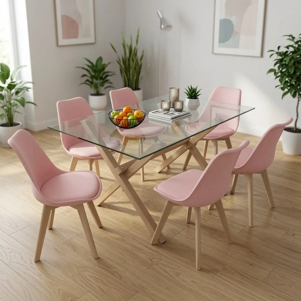 Juego de Comedor Mesa Vidrio 140x90cm 6 Sillas Tulip Acolchada · Comedor Humboldt