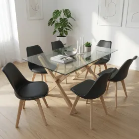 Juego de Comedor Mesa Vidrio 140x90cm 6 Sillas Tulip Acolchada · Comedor Humboldt