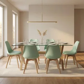 Juego de Comedor Mesa Vidrio 140x90cm 6 Sillas Tulip Acolchada · Comedor Humboldt