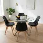 Comedor Mesa Vidrio 100cm 4 Sillas Tulip Acolchada
