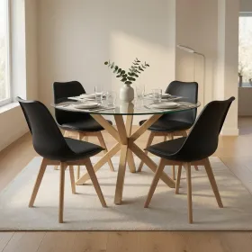 Comedor Mesa Vidrio 100cm 4 Sillas Tulip Acolchada