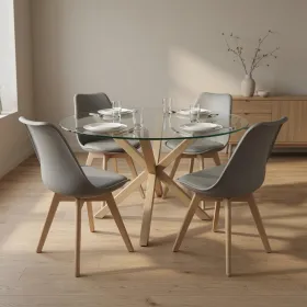 Comedor Mesa Vidrio 100cm 4 Sillas Tulip Acolchada