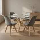 Comedor Mesa Vidrio 100cm 4 Sillas Tulip Acolchada