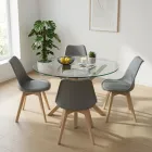 Comedor Mesa Vidrio 100cm 4 Sillas Tulip Acolchada