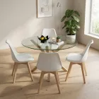 Comedor Mesa Vidrio 100cm 4 Sillas Tulip Acolchada