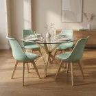 Comedor Mesa Vidrio 100cm 4 Sillas Tulip Acolchada