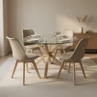 Comedor Mesa Vidrio 100cm 4 Sillas Tulip Acolchada