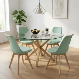 Comedor Mesa Vidrio 100cm 4 Sillas Tulip Acolchada
