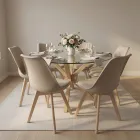 Comedor Mesa Vidrio 120cm 6 Sillas Tulip Acolchada
