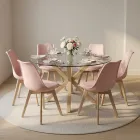 Comedor Mesa Vidrio 120cm 6 Sillas Tulip Acolchada