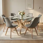 Comedor Mesa Vidrio 120cm 6 Sillas Tulip Acolchada