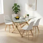 Comedor Mesa Vidrio 140x90cm 4 Sillas Tulip Acolchada