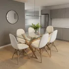 Comedor Mesa Vidrio 140x90cm 6 Sillas Buckle Ecocuero