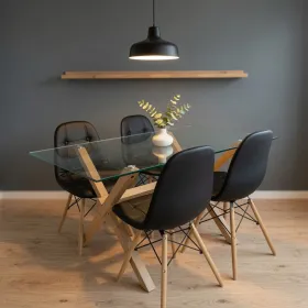 Comedor Mesa Vidrio 140x90cm 4 Sillas Buckle Ecocuero