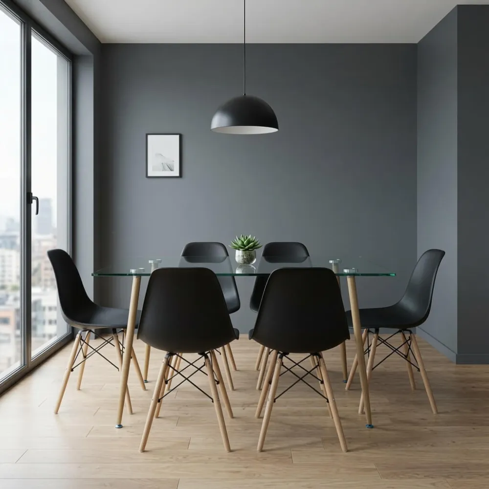 Comedor Mesa Vidrio 120x80cm 6 Sillas Eames