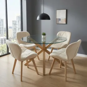 Comedor Mesa Vidrio 100cm 4 Sillas Velvet Felpa