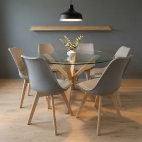 Comedor Mesa Vidrio 120cm 6 Sillas Tulip Acolchada