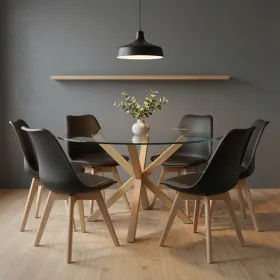 Comedor Mesa Vidrio 120cm 6 Sillas Tulip Acolchada
