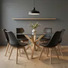 Comedor Mesa Vidrio 120cm 6 Sillas Tulip Acolchada