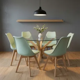 Comedor Mesa Vidrio 120cm 6 Sillas Tulip Acolchada