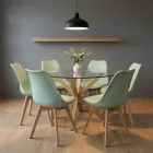 Comedor Mesa Vidrio 120cm 6 Sillas Tulip Acolchada