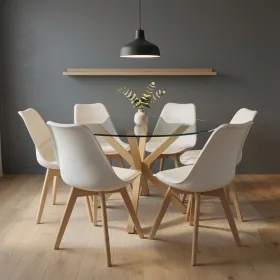 Comedor Mesa Vidrio 120cm 6 Sillas Tulip Acolchada