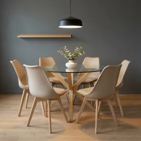 Comedor Mesa Vidrio 120cm 6 Sillas Tulip Acolchada