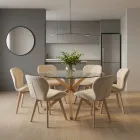 Comedor Mesa Vidrio 120cm 6 Sillas Velvet Felpa